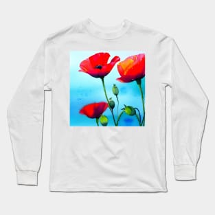 Spring Sky Red Poppy Flowers Digital Art (MD23Mrl001) Long Sleeve T-Shirt